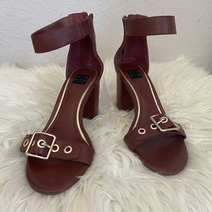 Leather Buckle Open Toe Heeled Shoes- White House Black Market Size 6